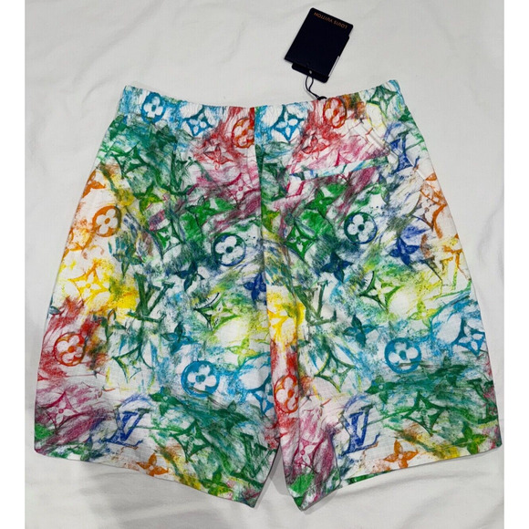 Louis Vuitton LV Pastel Monogram Logo Multicolor Watercolor Shorts 42 1A8H1I - Picture 2 of 14